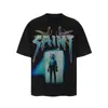 Camiseta vintage holgada de manga corta estilo americano de Saint High Street para hombre, camiseta estampada con logotipo creativo, camiseta urbana