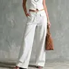 2026 Moda Feminina Primavera Verão Novo Estilo Europeu Americano Cor Lisa Algodão Linho Solto Casual Perna Larga Calças Longas Femininas