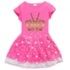Vestido Infantil Novo 2023 Cruzamento de Fronteiras Algodão Estampa 3D Desenho Animado Estrela Lua Malha Manga Curta Vestido Princesa