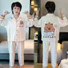 Pijama para niños, para niños, algodón peinado, manga larga, diseño lindo de dibujos animados, nuevo estilo primavera y otoño, conjunto de ropa para casa para niños mayores