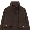 Otoño Nueva Moda Casual para Mujer Estilo Europeo y Americano Holgada Bolsillo Cremallera Manga Larga Chaqueta Corta Abrigo