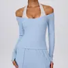 Top de yoga acanalado de manga larga ajustado estilo europeo y americano para otoño/invierno, top de fitness de alta intensidad, top de Pilates, top de running, top atlético de manga larga