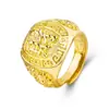 Moneda europea moda oro joyería al por mayor chapado en oro de 18 quilates arena Oro apertura dominante palabra de pelo de la suerte anillo para hombre