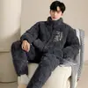 Pijama para Hombre Terciopelo Coral Invierno Chaqueta Acolchada de Tres Capas Forro Polar Engrosado Cálido Otoño e Invierno Conjunto de Ropa para el Hogar Juvenil