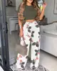 Ropa de Mujer de Comercio Exterior Europeo y Americano Más Vendida Sitio Independiente de Amazon Conjunto Elegante Casual de Top de Manga Corta y Pantalones Estampados