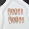 Conjunto de 30 unhas postiças xadrez rosa nude com losangos e strass, simples e elegantes, unhas postiças removíveis, 3 tamanhos