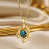 Nuevo modelo transfronterizo: Collar de vasto planeta azul para mujer, colgante de cobre microincrustado con estrellas y luna, cadena de clavícula de acero inoxidable a la moda