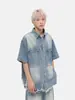 Mtlclothes Ropa para Hombre Diseño Americano Denim Lavado Desgastado Rasgado Cepillado Traje Pantalones de Tres Cuartos Modernos