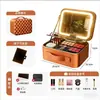 Bolsa de Maquillaje con Luz, Gran Capacidad, Compartimentos Divididos, Almacenamiento Portátil, con Espejo, Estuche de Viaje para Maquillador Profesional, Caja de Maquillaje