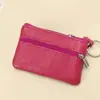 Billetera pequeña de color sólido de piel de vaca de capa superior, monedero portátil, mini ultra-delgada de cuero con cremallera, monedero para mujer, venta directa de fábrica