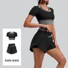 Conjunto de Yoga Deportivo de Dos Piezas para Mujer, Estilo Nuevo de Verano, Bloques de Color Corto, Manga Corta