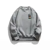 Moletom gola careca liso com estampa minimalista estilo japonês, unissex, tendência streetwear outono e inverno, peça base solta e versátil