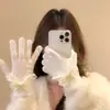 Guantes 2025 Nuevo Estilo Femenino Lindos de Encaje con Lazo Guantes de Punto de Cinco Dedos para Estudiantes Ciclismo A prueba de Viento y Cálidos con Pantalla Táctil