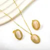 Pendientes y Collar con Piedra Ojo de Gato Ovalada Minimalista de Tendencia Europea y Americana Acero Inoxidable Juego de Joyería de Alta Gama Venta al por Mayor