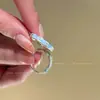 Anillo Abierto de Concha de Mariscos con Sal Marina y Estrella de Mar Azul para Mujer, Estilo Vacaciones en la Costa, Apilable, Diseño de Nicho, Anillo para el Dedo Índice