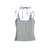 Top Colete Spliced Falso Duas Peças, Novo Estilo de Verão com Gola Halter, Design Xadrez Color-Blocked com Amarração, Top Camisola Curto