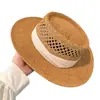 Sombrero de Paja Hueco Estilo Old Money para Mujer, Sombrero de Playa de Verano, Vacaciones en la Playa, Estilo Británico, Elegante, Sombrero de Copa Plana que Adelgaza el Rostro