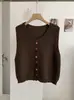 KEKEZOON Cardigan Colete Tricotado Novo de Início de Outono Gola Redonda Botões Coloridos Colete Versátil Sem Mangas para Mulheres 8499