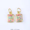 Pingente Vintage Esmaltado Banhado a Ouro com o Caractere "" e Design de Flor, Pequeno Charme com Cor Esmaltada, Pulseira Estilo Chinês com o Tema do Ano Novo Chinês