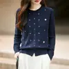 Cárdigan de Punto Bordado Floral Retro Francés para Mujer Suéter de Punto Trenzado Hueco Abrigo Ropa Exterior Suelta para el Trabajo