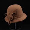 Novo chapéu de bacia artístico britânico outono e inverno chapéu de lã retrô infantil vermelho flores tridimensionais moda europeia e americana chapéu pequeno topper