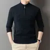 Suéter de malha com zíper e gola alta meia, novo para outono e inverno, de comércio exterior para homens de meia-idade, blusa básica quente para pais