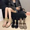 Sandálias abertas de nicho estilo coreano para afinar o corpo feminino, novidade verão 2026, sandálias casuais de moda versáteis com sola plana e zíper traseiro
