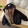 Chaqueta infantil reversible forrada de forro polar, conjunto a juego para padres e hijos para otoño e invierno, parka engrosada con forro de pelo integrado