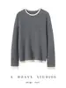Nuevo Estilo Otoño/Invierno 2026 Suéter de Punto 100% Cachemira Cuello Redondo, Manga Larga para Mujer Bloque de Color Corte Holgado Suéter de Cachemira Falso de Dos Piezas