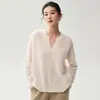 Estilo simple y elegante, cuello redondo, escote ligeramente en forma de U, tejido de cachemira, manga larga, corte holgado, suéter casual y lujoso