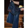 Jeans Flare de Cintura Alta Versátil Estilo Retro Coreano para Mulheres, Novos Jeans Boca de Sino Slim-Fit com Forro de Lã Outono e Inverno