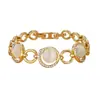 Pulsera Sencilla Geométrica de Piedra de Ojo para Mujer, Joyería de Mano Versátil, Exquisita Joyería de Estilo Palacio de Alto Nivel Incrustada con Diamantes Redondos