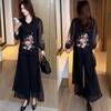 Traje de moda para mujer 2025 Primavera Nuevo Moda Estilo Occidental Floral Camisa de Gasa de Manga Larga Pantalones de Pierna Ancha Elegante Conjunto de Dos Piezas