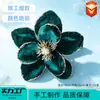 Flor de Navidad, magnolia artificial de terciopelo, tela de terciopelo con borde dorado, corona para árbol de Navidad, arreglo floral de cubo de la suerte, accesorios para flores de Navidad