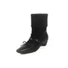 Estilo Girly Francês Laço Camurça de Couro Bovino Costura Mary Jane 2025 Inverno Salto Médio Grosso Bico Quadrado Pequeno Couro Genuíno Botas Curtas
