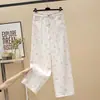 Nuevos Jeans Blancos de Cintura Alta con Estampado Floral Retro para Mujer, Frescos y Elegantes, que Alargan la Figura, Adelgazantes, Versátiles, Pantalones Sueltos de Pierna Ancha
