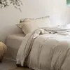 Estética de la Dinastía Song Clase A Juego de ropa de cama acolchada de algodón y lino estilo japonés con borde de volantes, ropa de cama de algodón lavado jacquard de color puro sin teñir