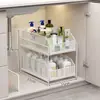 Armário com Prateleiras em Camadas Rack de Armazenamento Sob a Pia Gabinete de Banheiro Sob a Bancada da Pia Cesta Deslizante Multicamadas