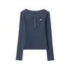 Heyhenry 2025 Europeu e Americano Doce Menina Letra Bordada Botão Camiseta de Manga Comprida Feminina Design Primavera & Outono Top Chique