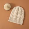 Gorro de cachemira para mujer, otoño e invierno, tejido engrosado, color sólido, bola de lana de moda, gorro de punto de lana, 2024