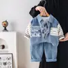 Ropa de Otoño para Niños 2026 Nuevo Elegante Conjunto de Camisa de Mezclilla con Manga Rayada Conjunto de Tres Piezas Guapo para Bebé