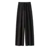 Pantalones de lana gruesa de pierna ancha adelgazantes de talla grande para mujer, otoño e invierno, de cintura alta, corte holgado, pantalones largos de cachemira hasta el suelo