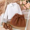 Conjunto de dos piezas de chaqueta y falda de pana de manga larga con solapa para niñas, otoño e invierno, 2024