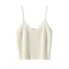 Camiseta de tirantes de punto de cachemira 100% pura estilo francés con cuello en V para mujer, top de tirantes acanalado de cintura alta, adelgazante y versátil, imprescindible