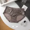 Bragas Satinadas de Encaje Sexy Estilo Francés para Mujer, Caladas Semitransparentes Ajustadas a la Cadera de Cintura Media de Seda