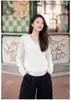 Suéter feminino de cashmere com decote V 100% cashmere da Fábrica de Tricô Puyuan, pulôver de manga comprida, blusa base de tricô para mulheres