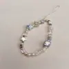 Lanyard azul de verano para teléfono móvil, cadena con corazón de chica pequeña fresca de playa, decoración de colgante de cámara, cuentas cortas