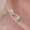 Pendientes de Estrella de Cuatro Puntas con Circonita de Plata Pura S999 Yongcheng Pendientes de Diseño Estilo Coreano Pendientes Plateados Estrellados Plata Pura 999