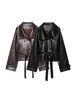 Para Comercio Exterior Transfronterizo En Stock Estilo Europeo y Americano Primavera 2026 Nueva Moda para Mujer Gabardina de Piel Sintética con Decoración de Cinturón