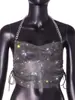 AYJ Blusa de Renda com Strass Brilhante Gola Halter Estilo Europeu e Americano Hot Girl Roupa de Férias Boate Festa Sexy Costas Nuas Camisola 22